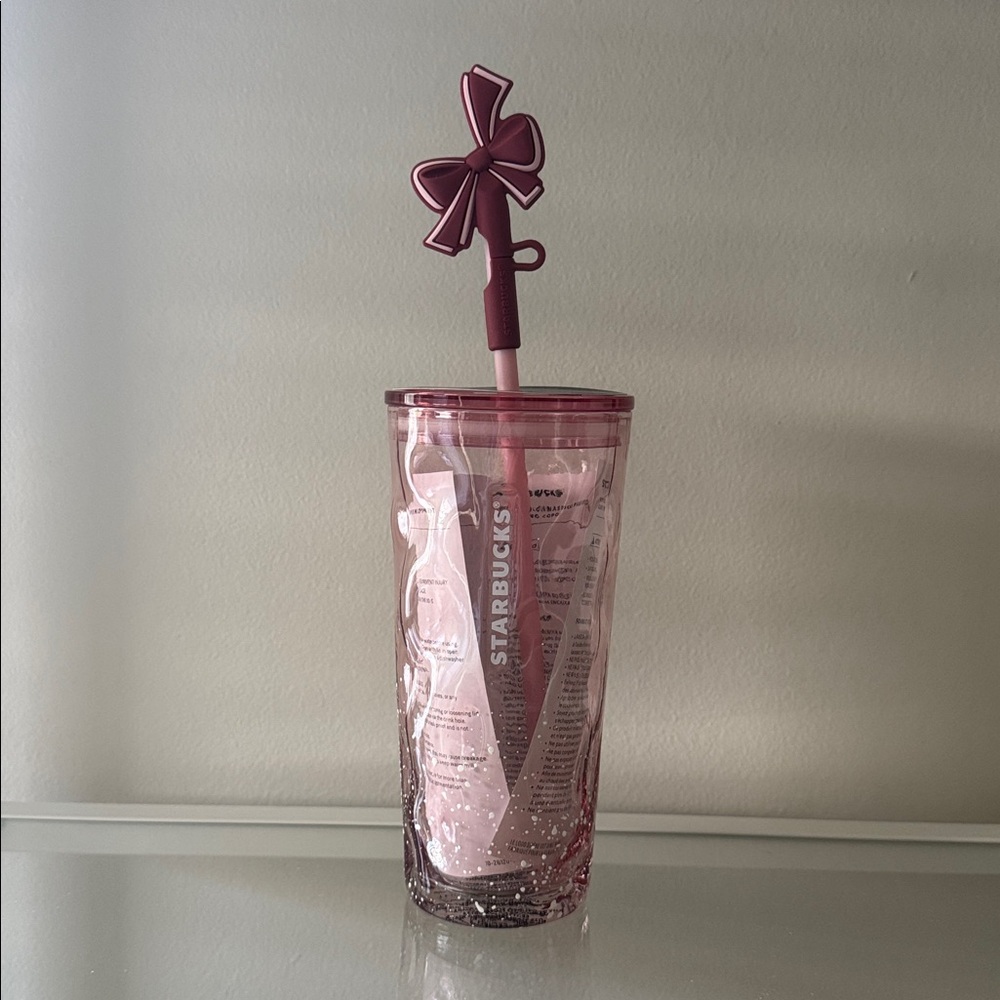 Starbucks Pink Holiday Winter Wonderland Christmas cold cup 18OZ w/ Bow Topper